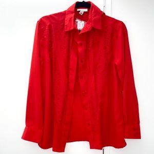 Red Blouse with Lace Detailing